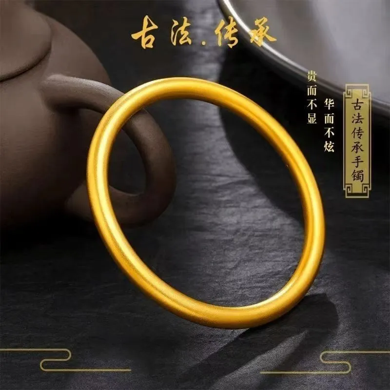 Women's Gold Plated Bracelet, 5mm Vietnam Sand Gold Bangle, Frosted Plain Ring Design, Solid Alloy Jewelry, Wholesale Fashion Bracelet for Women showcase 5