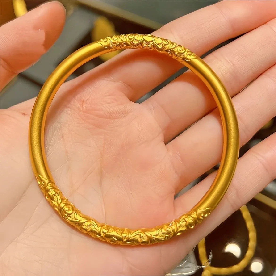 Women's Gold Plated Bracelet, 5mm Vietnam Sand Gold Bangle, Frosted Plain Ring Design, Solid Alloy Jewelry, Wholesale Fashion Bracelet for Women thumbnail 7