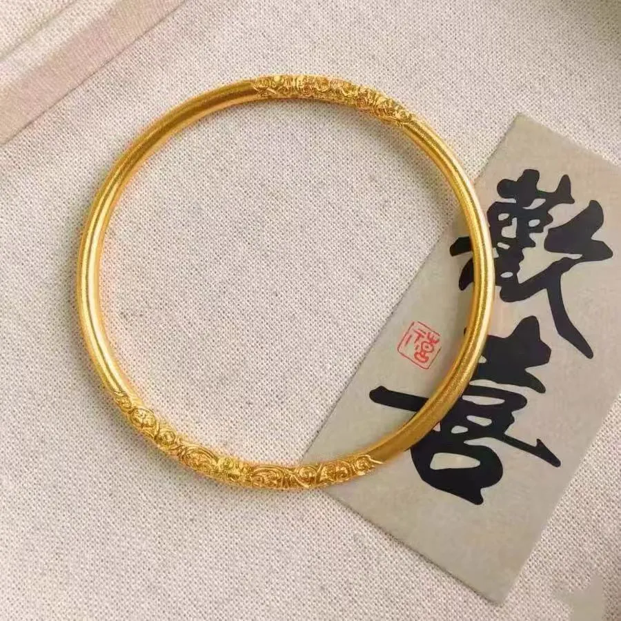 Women's Gold Plated Bracelet, 5mm Vietnam Sand Gold Bangle, Frosted Plain Ring Design, Solid Alloy Jewelry, Wholesale Fashion Bracelet for Women showcase 13