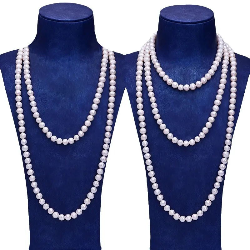 Long Pearl Necklace for Women, Wool Chain Pendant, Simple High-End Fashion Jewelry, Autumn and Winter Double Layer Decoration, All-Match Clothes Accessories thumbnail 5