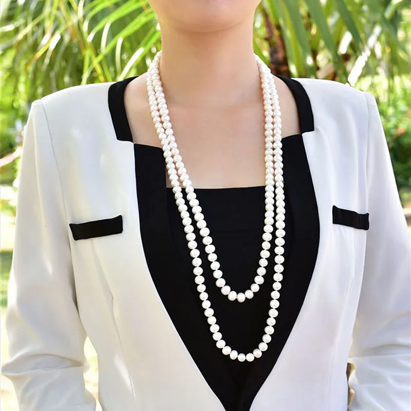 Long Pearl Necklace for Women, Wool Chain Pendant, Simple High-End Fashion Jewelry, Autumn and Winter Double Layer Decoration, All-Match Clothes Accessories thumbnail 3