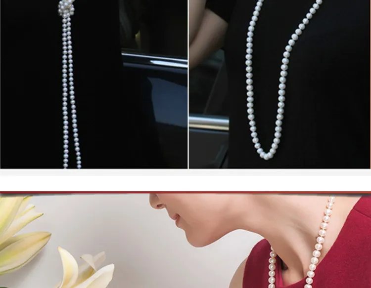 Long Pearl Necklace for Women, Wool Chain Pendant, Simple High-End Fashion Jewelry, Autumn and Winter Double Layer Decoration, All-Match Clothes Accessories showcase 7