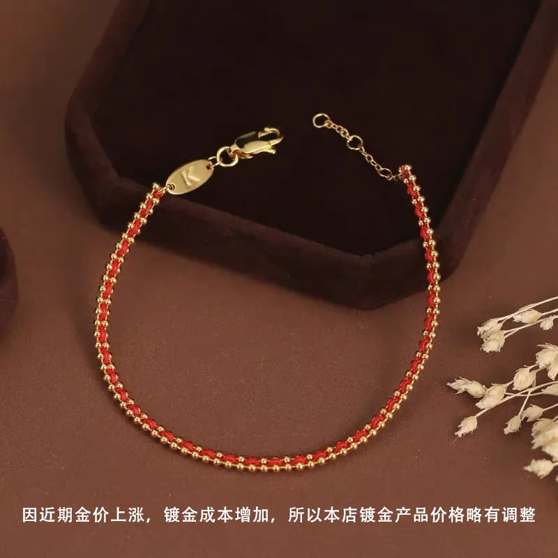 Elegant Red String Bracelet for Women - French Style Niche Design with Rose Gold Zodiac Charm - Light Luxury Jewelry Gift for Girlfriends thumbnail 6
