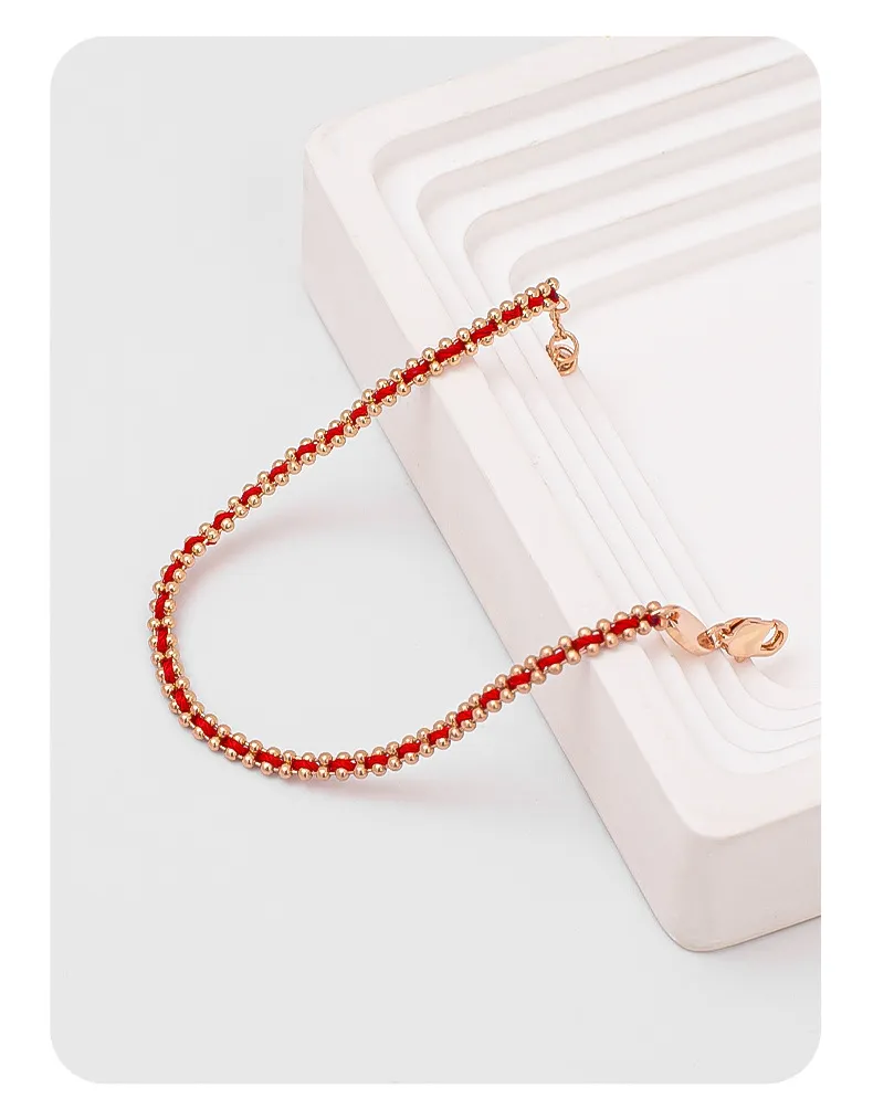 Elegant Red String Bracelet for Women - French Style Niche Design with Rose Gold Zodiac Charm - Light Luxury Jewelry Gift for Girlfriends showcase 6