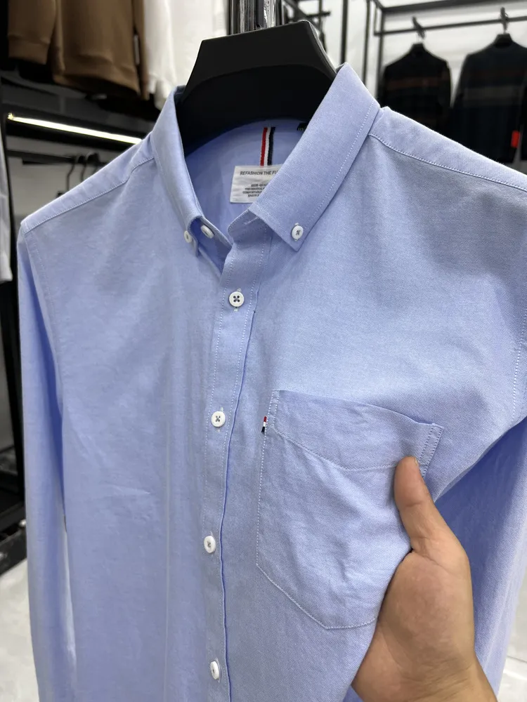 Tommy Hilfiger Men's Long Sleeve Oxford Shirt - Classic Fit Button Down Cotton Dress Shirt - Casual Lapel Top for Men showcase 19