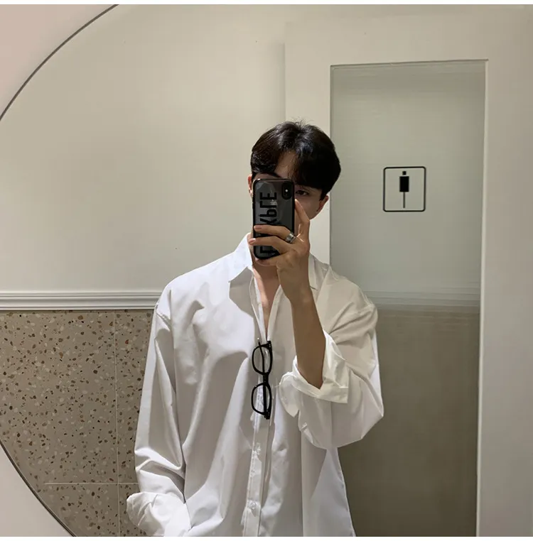Men's Long Sleeve Dress Shirt - British Yuppie Style, High-End Grey Oversize Trendy Inner Shirt for Mature Style showcase 16