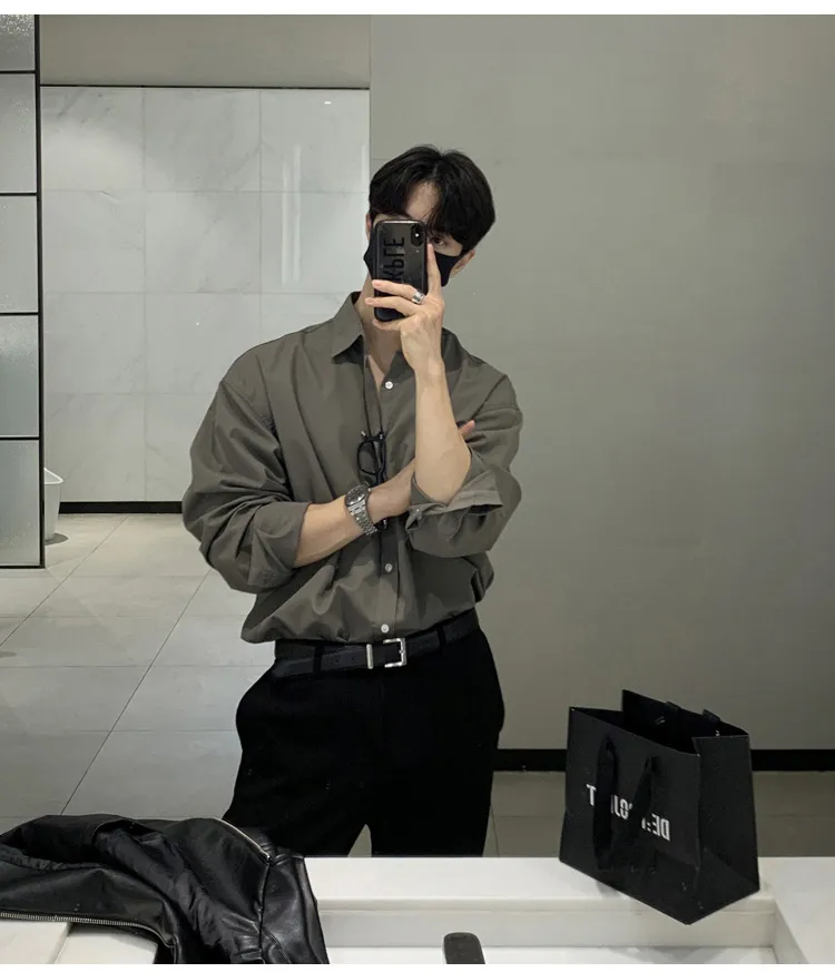 Men's Long Sleeve Dress Shirt - British Yuppie Style, High-End Grey Oversize Trendy Inner Shirt for Mature Style showcase 4