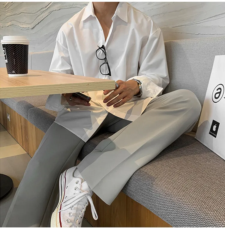 Men's Long Sleeve Dress Shirt - British Yuppie Style, High-End Grey Oversize Trendy Inner Shirt for Mature Style showcase 13