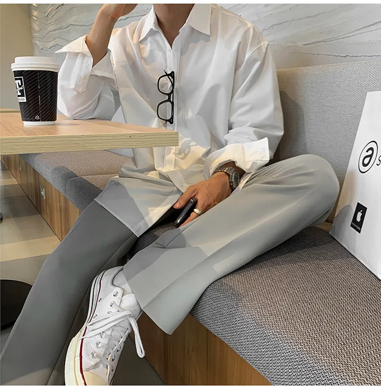 Men's Long Sleeve Dress Shirt - British Yuppie Style, High-End Grey Oversize Trendy Inner Shirt for Mature Style showcase 15