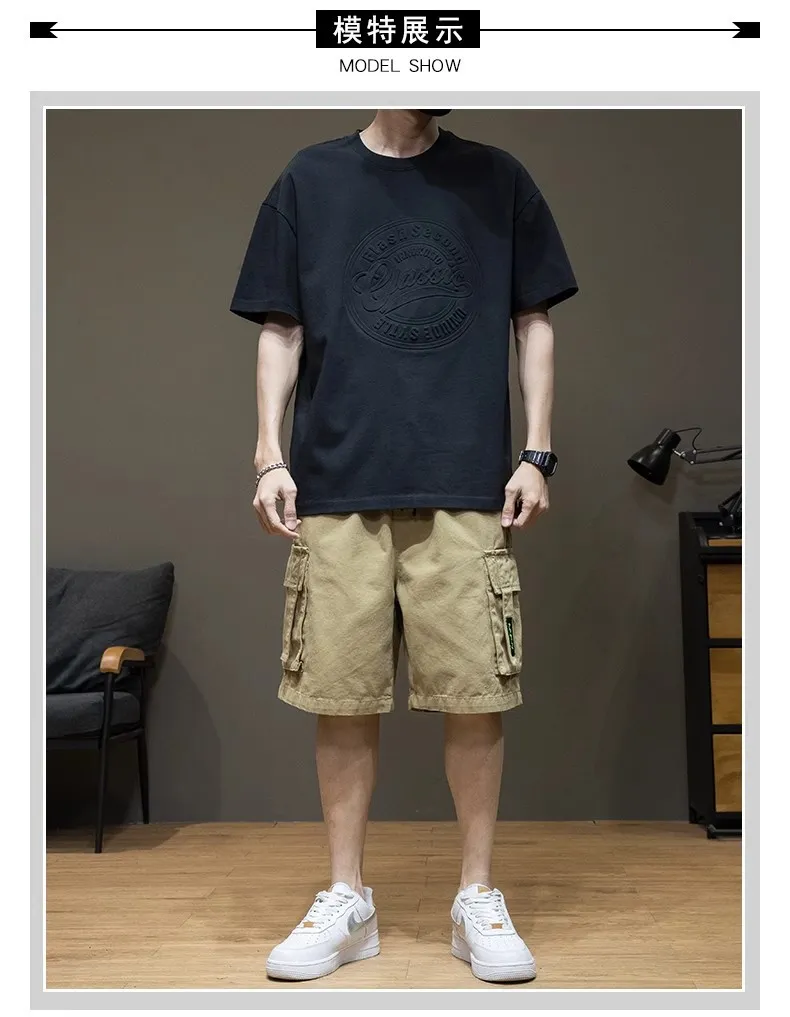 Men's Oversized Black T-Shirt Heavy Cotton Short Sleeve Plus Size Summer Top Loose Fit Round Neck Trendy Steel Print Tee showcase 5
