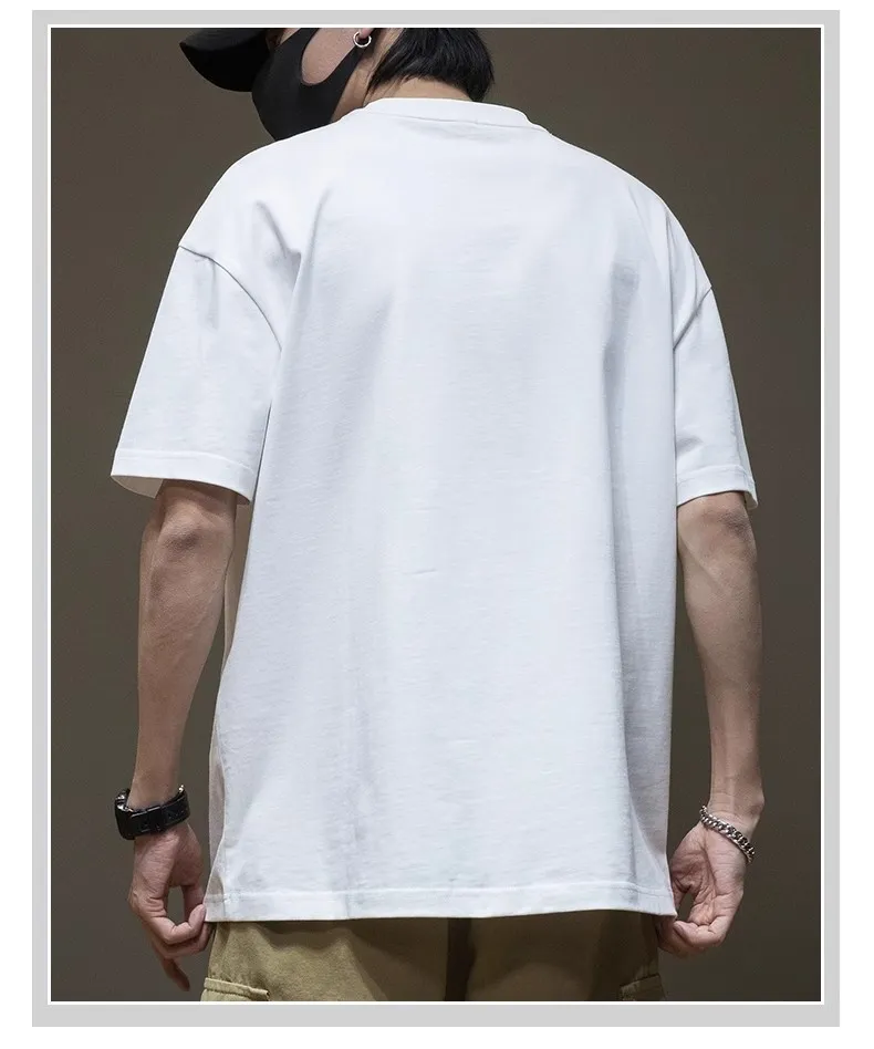 Men's Oversized Black T-Shirt Heavy Cotton Short Sleeve Plus Size Summer Top Loose Fit Round Neck Trendy Steel Print Tee showcase 10
