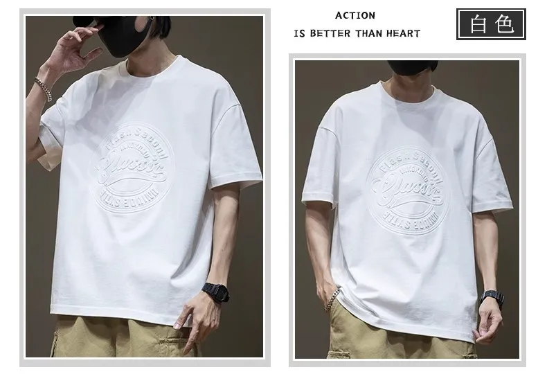 Men's Oversized Black T-Shirt Heavy Cotton Short Sleeve Plus Size Summer Top Loose Fit Round Neck Trendy Steel Print Tee showcase 9