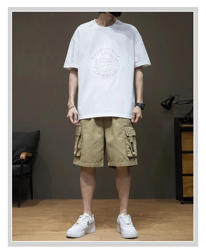 Men's Oversized Black T-Shirt Heavy Cotton Short Sleeve Plus Size Summer Top Loose Fit Round Neck Trendy Steel Print Tee showcase 8