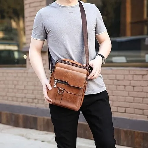 Men's Retro Business Crossbody Bag Fashion Trend Backpack Casual Versatile Shoulder Bag European American Style Messenger Bag for Work Travel showcase 14