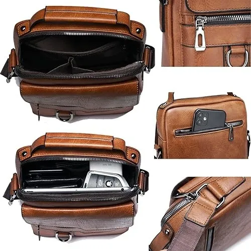 Men's Retro Business Crossbody Bag Fashion Trend Backpack Casual Versatile Shoulder Bag European American Style Messenger Bag for Work Travel showcase 8