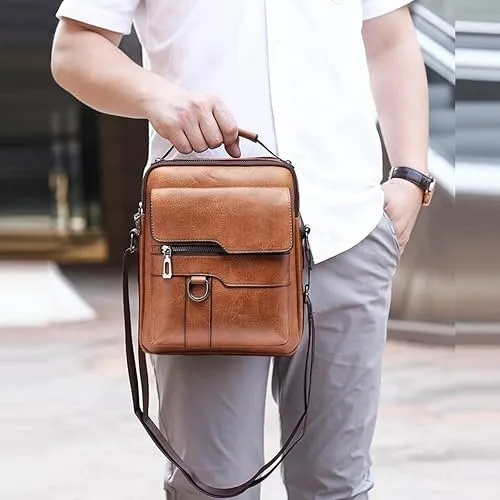 Men's Retro Business Crossbody Bag Fashion Trend Backpack Casual Versatile Shoulder Bag European American Style Messenger Bag for Work Travel showcase 15