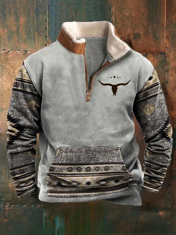 Men's Fur Collar Long Sleeve Jacket - Half Zip Printed Casual Fashion European American Trendy Coat for Spring Autumn thumbnail 10