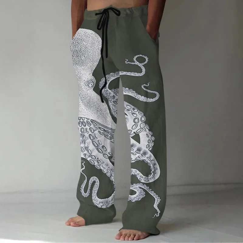 Men's Digital Print Casual Trousers - European American Fashion Loose Straight Leg Pants for Men thumbnail 2
