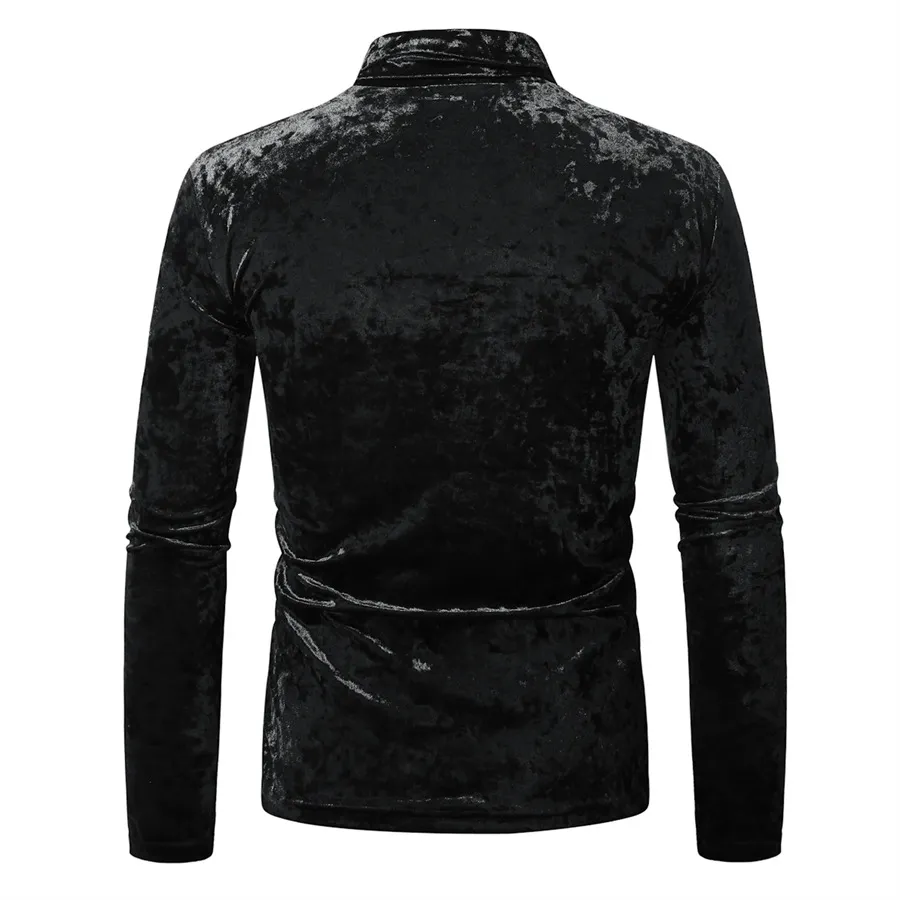 Men's Gold Velvet High Collar Long Sleeve T-Shirt - Slim Fit Casual Pullover Base Layer Top for Autumn Winter Fashion showcase 3