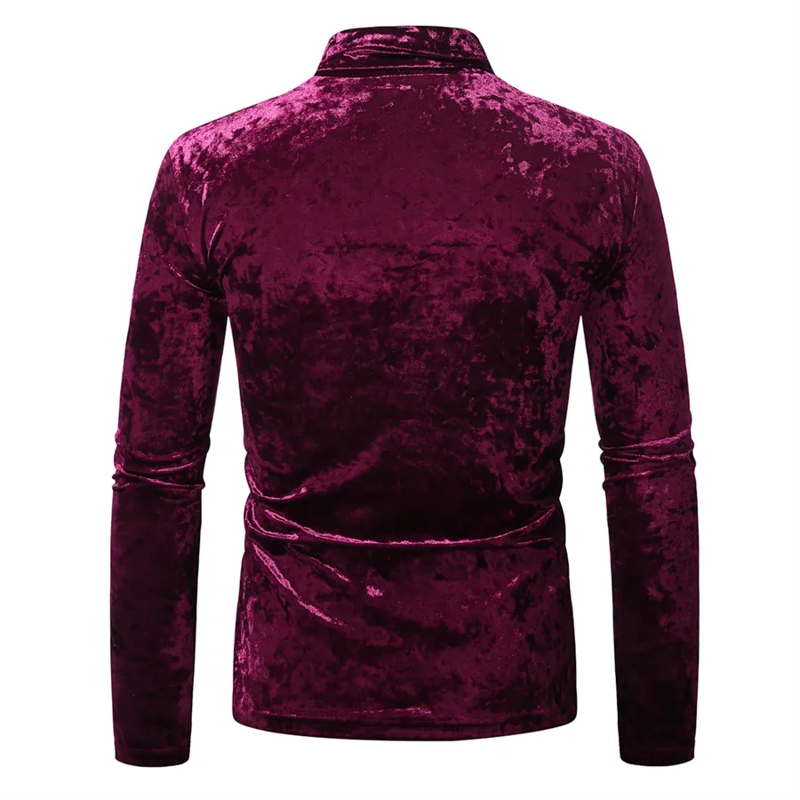Men's Gold Velvet High Collar Long Sleeve T-Shirt - Slim Fit Casual Pullover Base Layer Top for Autumn Winter Fashion showcase 17