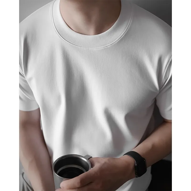 Men's Premium 60S Mercerized Xinjiang Long Staple Cotton T-Shirt - Heavyweight 240G Solid Color Crew Neck Tee for Summer showcase 2