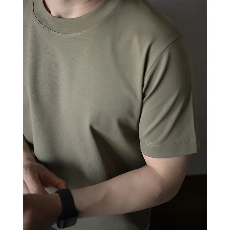 Men's Premium 60S Mercerized Xinjiang Long Staple Cotton T-Shirt - Heavyweight 240G Solid Color Crew Neck Tee for Summer thumbnail 7
