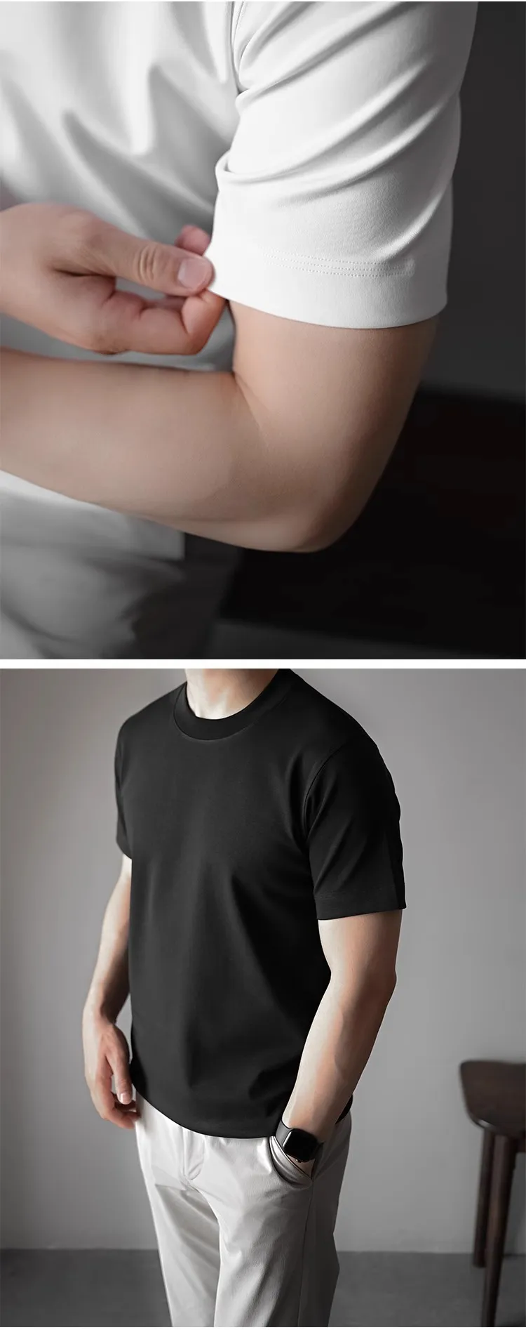 Men's Premium 60S Mercerized Xinjiang Long Staple Cotton T-Shirt - Heavyweight 240G Solid Color Crew Neck Tee for Summer showcase 14