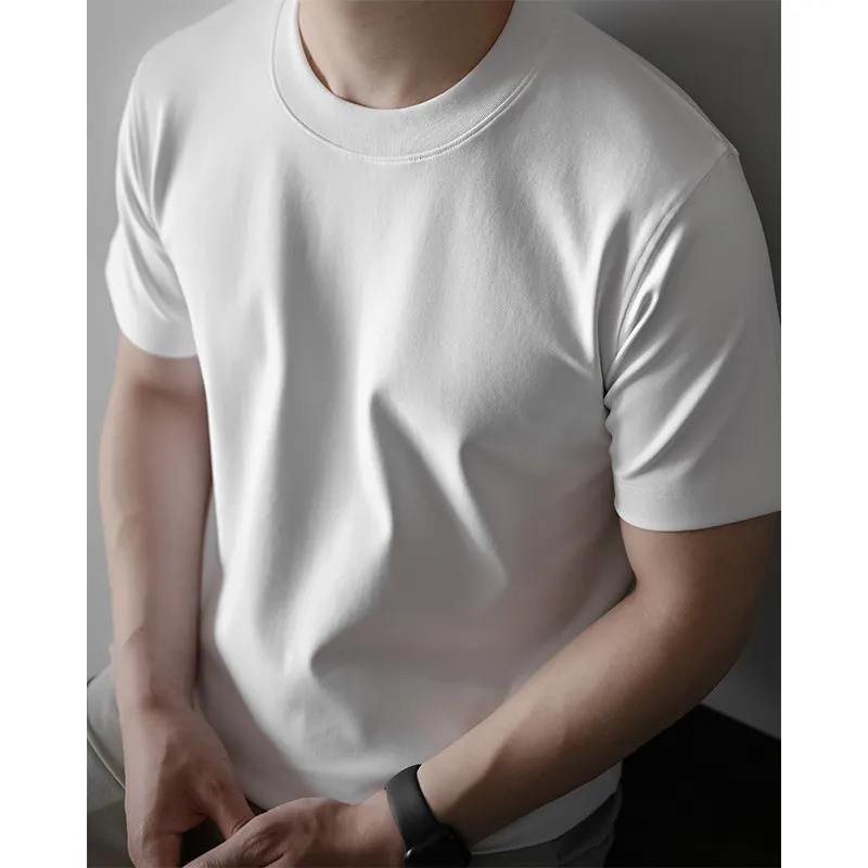 Men's Premium 60S Mercerized Xinjiang Long Staple Cotton T-Shirt - Heavyweight 240G Solid Color Crew Neck Tee for Summer thumbnail 9