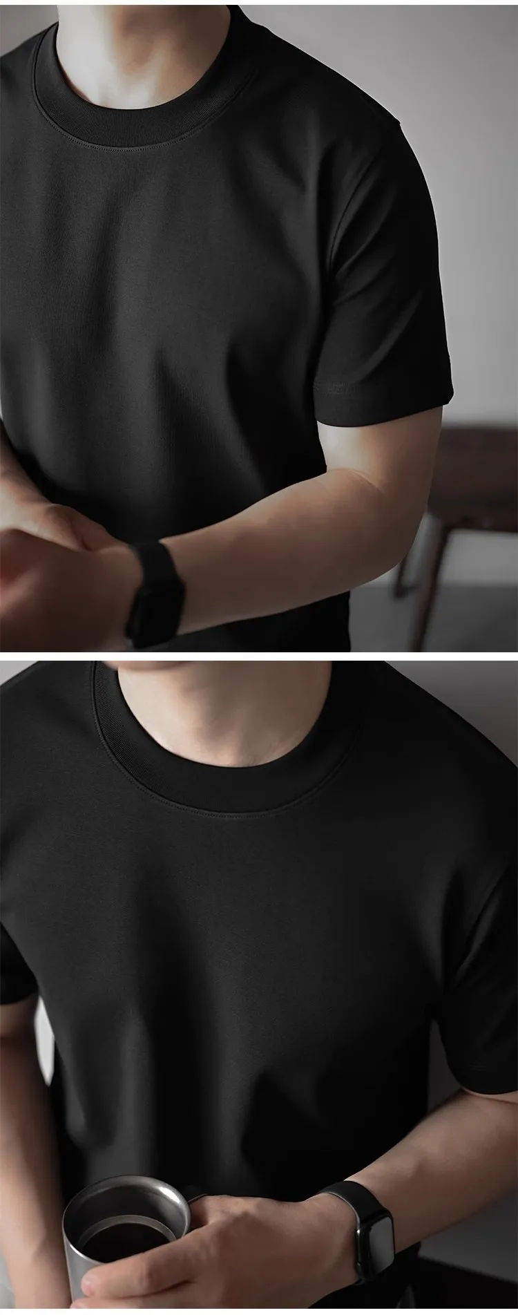 Men's Premium 60S Mercerized Xinjiang Long Staple Cotton T-Shirt - Heavyweight 240G Solid Color Crew Neck Tee for Summer showcase 15