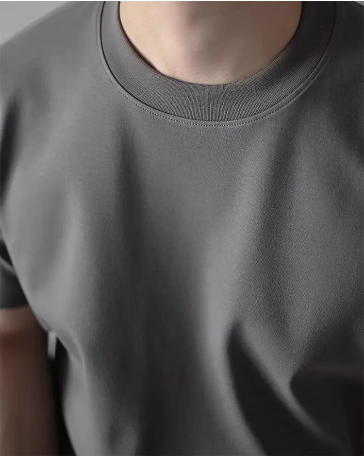 Men's Premium 60S Mercerized Xinjiang Long Staple Cotton T-Shirt - Heavyweight 240G Solid Color Crew Neck Tee for Summer showcase 17