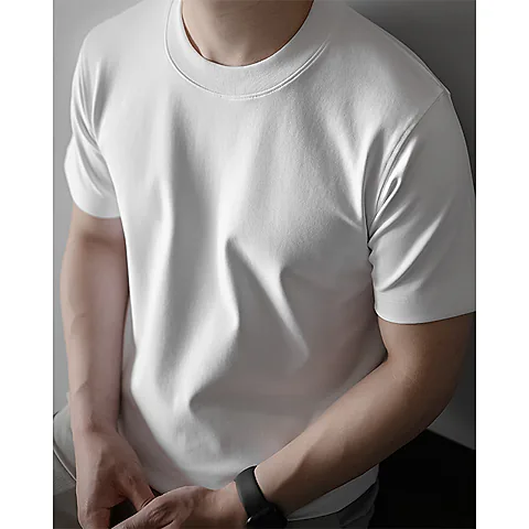 Men's Premium 60S Mercerized Xinjiang Long Staple Cotton T-Shirt - Heavyweight 240G Solid Color Crew Neck Tee for Summer