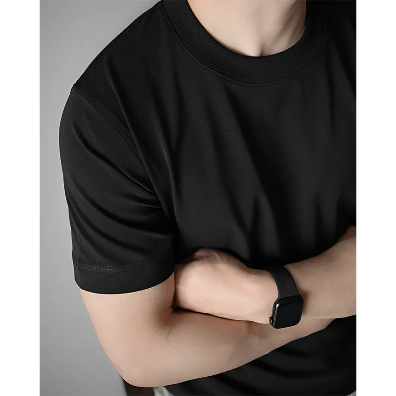 Men's Premium 60S Mercerized Xinjiang Long Staple Cotton T-Shirt - Heavyweight 240G Solid Color Crew Neck Tee for Summer thumbnail 8