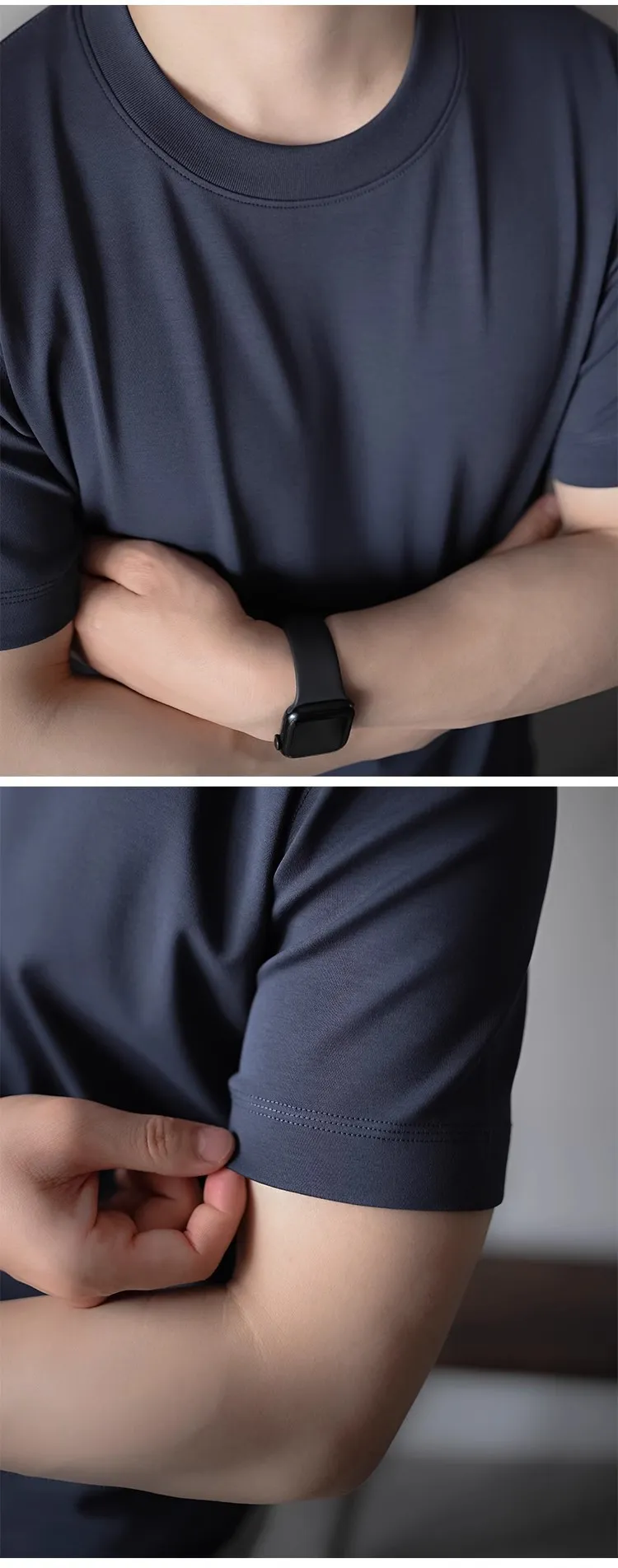 Men's Premium 60S Mercerized Xinjiang Long Staple Cotton T-Shirt - Heavyweight 240G Solid Color Crew Neck Tee for Summer showcase 19