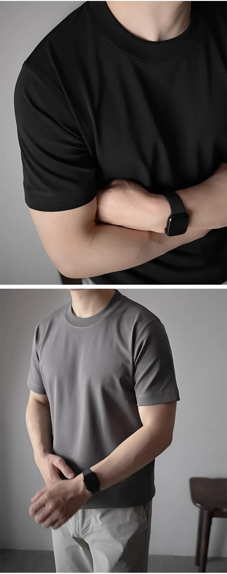 Men's Premium 60S Mercerized Xinjiang Long Staple Cotton T-Shirt - Heavyweight 240G Solid Color Crew Neck Tee for Summer showcase 16