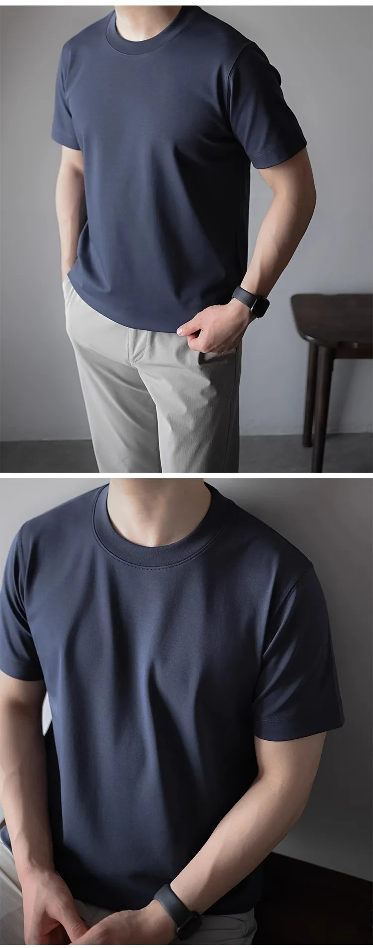 Men's Premium 60S Mercerized Xinjiang Long Staple Cotton T-Shirt - Heavyweight 240G Solid Color Crew Neck Tee for Summer showcase 18