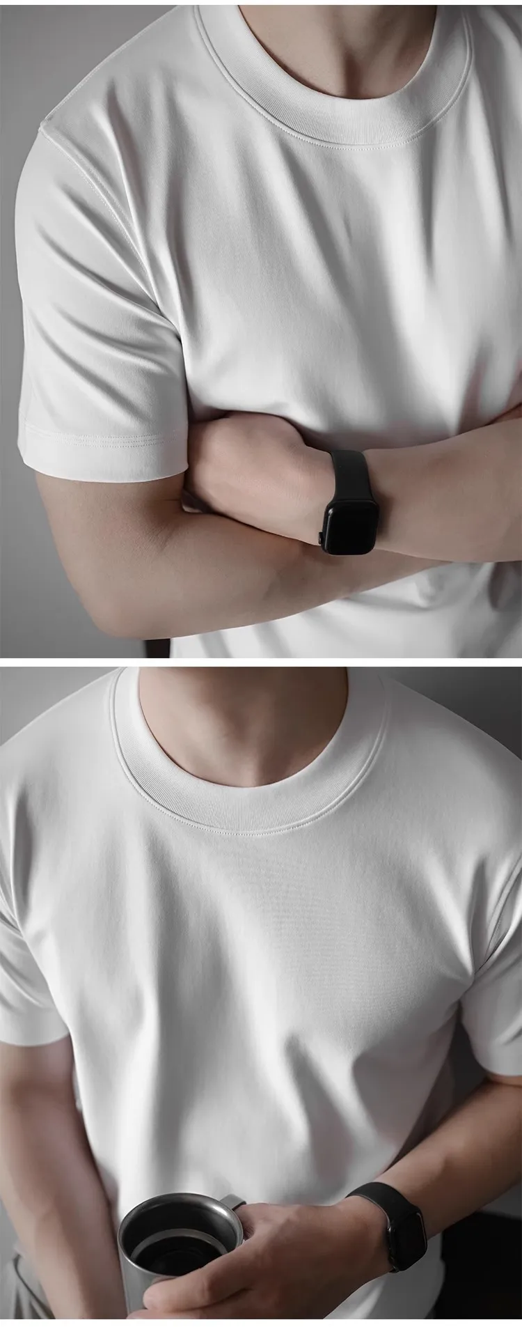 Men's Premium 60S Mercerized Xinjiang Long Staple Cotton T-Shirt - Heavyweight 240G Solid Color Crew Neck Tee for Summer showcase 13