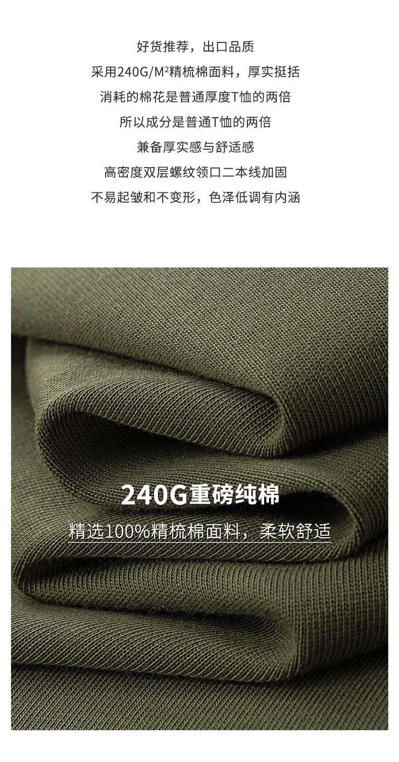 Men's Premium 60S Mercerized Xinjiang Long Staple Cotton T-Shirt - Heavyweight 240G Solid Color Crew Neck Tee for Summer showcase 6