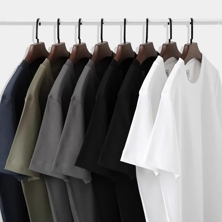 Men's Premium 60S Mercerized Xinjiang Long Staple Cotton T-Shirt - Heavyweight 240G Solid Color Crew Neck Tee for Summer thumbnail 4