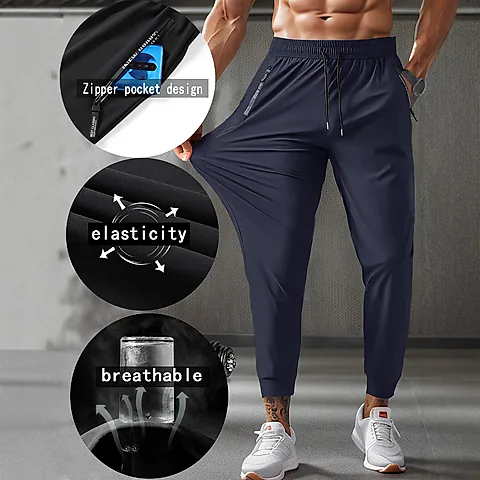 Men's Summer Lightweight Nylon Ice Silk Trousers - Breathable, Quick-Drying, Plus Size Casual Stretch Pants for Hot Weather