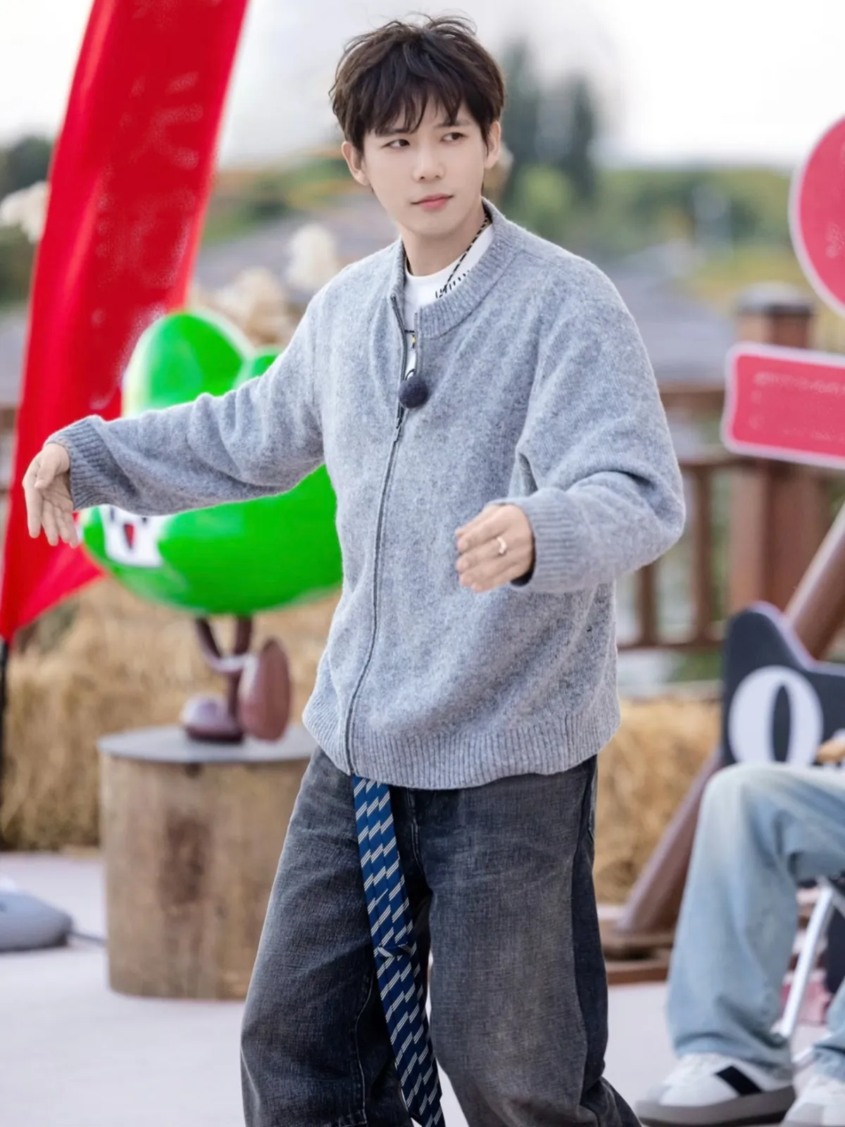 Men's American Style Stand Collar Knitted Cardigan Sweater - Gray Knitwear Jacket for Couples - Wang Anyu Inspired showcase 4