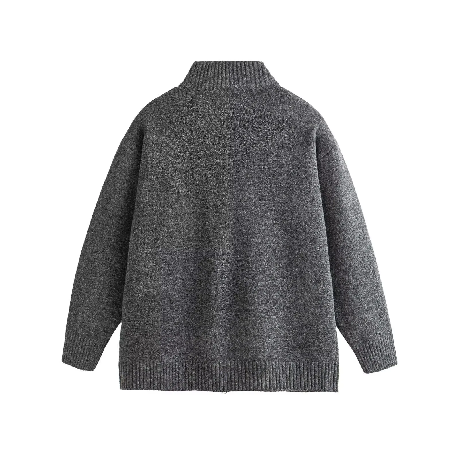 Men's American Style Stand Collar Knitted Cardigan Sweater - Gray Knitwear Jacket for Couples - Wang Anyu Inspired thumbnail 2