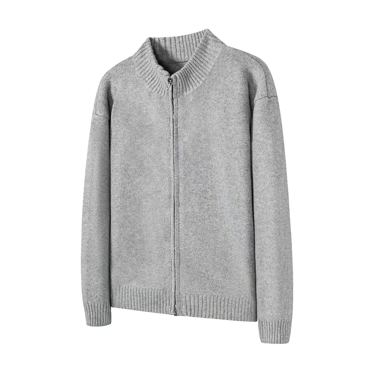 Men's American Style Stand Collar Knitted Cardigan Sweater - Gray Knitwear Jacket for Couples - Wang Anyu Inspired showcase 9