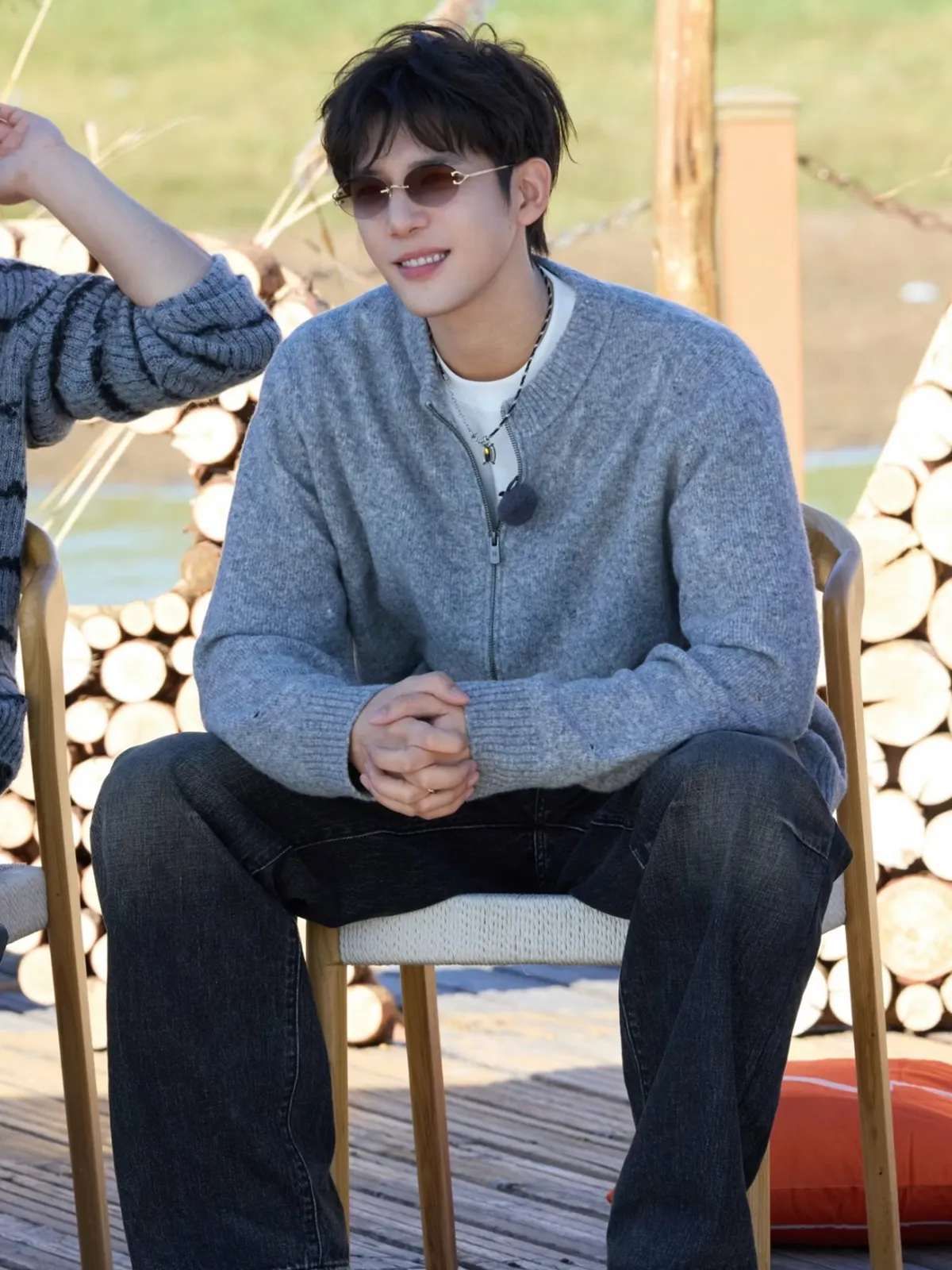 Men's American Style Stand Collar Knitted Cardigan Sweater - Gray Knitwear Jacket for Couples - Wang Anyu Inspired showcase 2