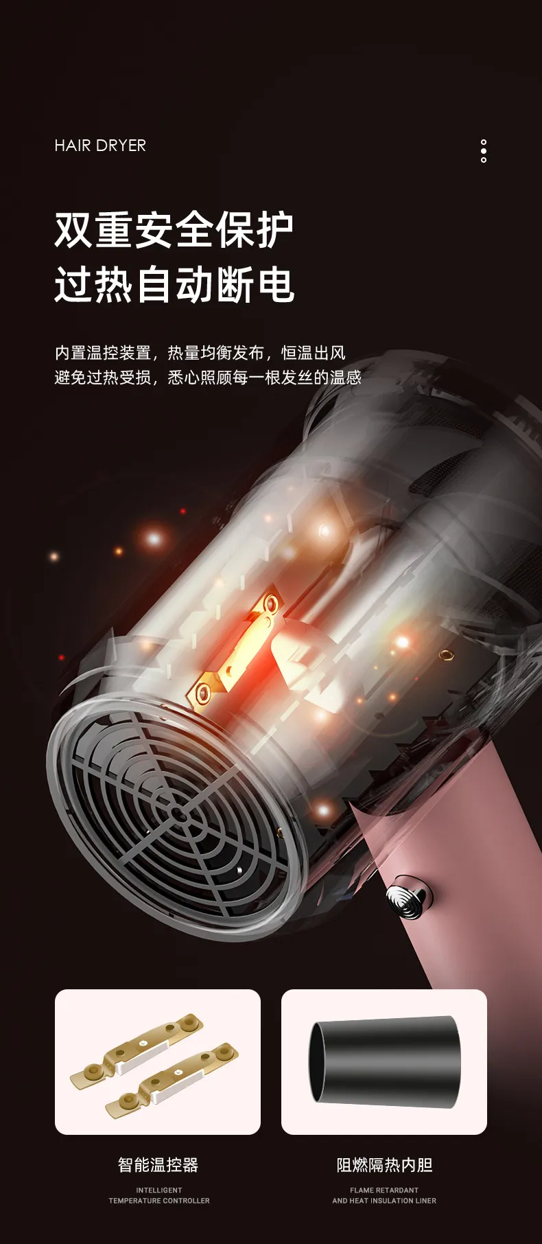 Professional Hair Dryer for Barber Shop, Home & Dormitory Use - Strong Wind, Negative Ion Technology, Hair Protection, Ideal for Students & Household showcase 15