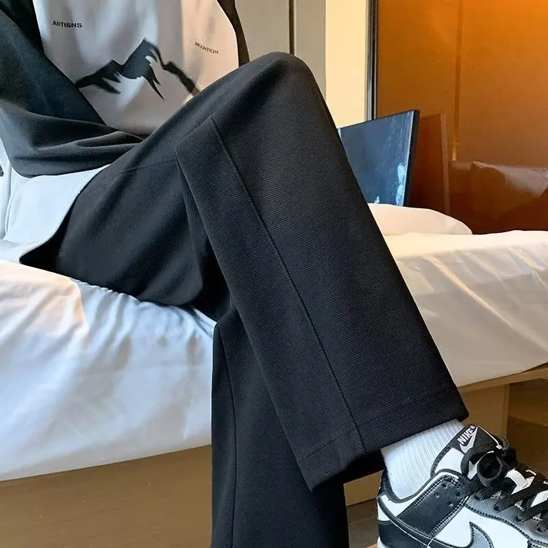Men's Casual Straight Leg Pants - Spring/Autumn Trendy Loose Fit Sports Trousers with Wide Leg Design - Black thumbnail 1