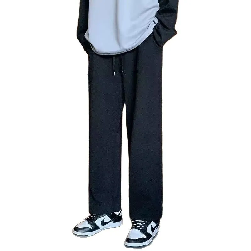 Men's Casual Straight Leg Pants - Spring/Autumn Trendy Loose Fit Sports Trousers with Wide Leg Design - Black thumbnail 5
