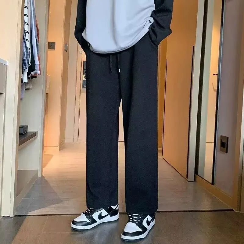 Men's Casual Straight Leg Pants - Spring/Autumn Trendy Loose Fit Sports Trousers with Wide Leg Design - Black thumbnail 3