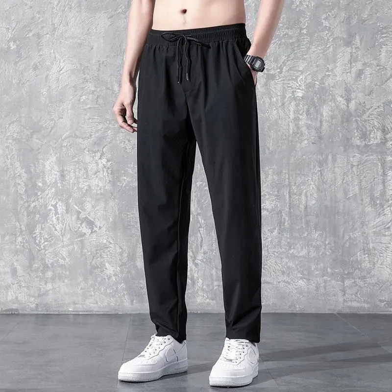 Men's Casual Straight Leg Pants - Spring/Autumn Thin Fabric, Large Size Slim-Fit Sports Trousers, Korean Style Trendy Loose Long Pants for Men thumbnail 1