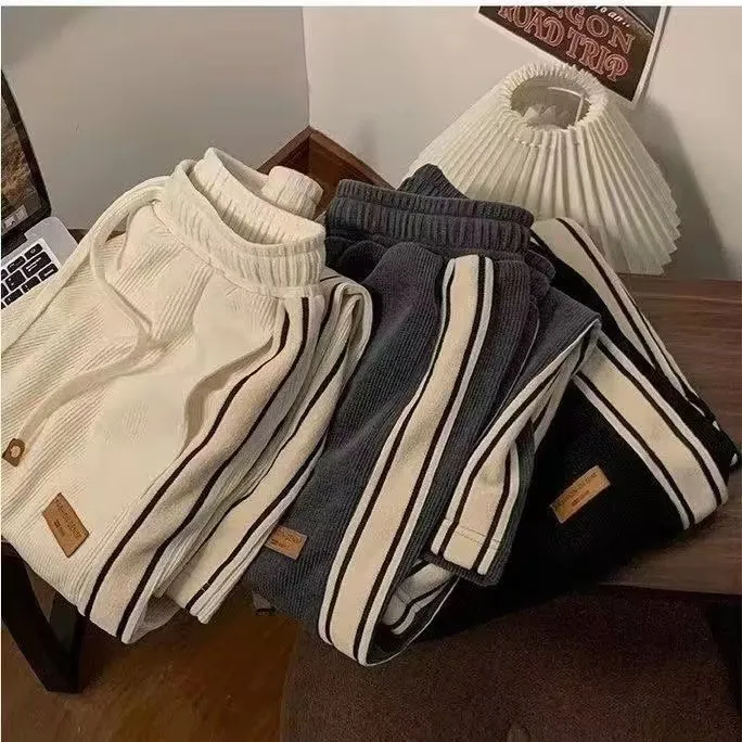 Men's Corduroy Pants Spring Autumn Casual Loose Fit Straight Wide Leg Trousers Fashionable Sports Pants for Boys and Young Men showcase 2