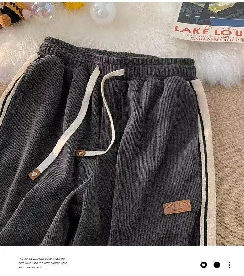 Men's Corduroy Pants Spring Autumn Casual Loose Fit Straight Wide Leg Trousers Fashionable Sports Pants for Boys and Young Men showcase 14